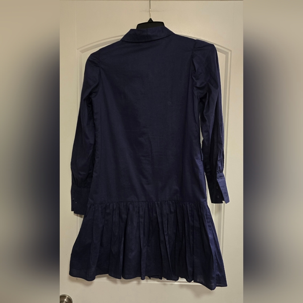 WALTER BAKER Tara Belted Cotton-poplin Mini Shirt Dress IN Navy - Picture 7 of 7